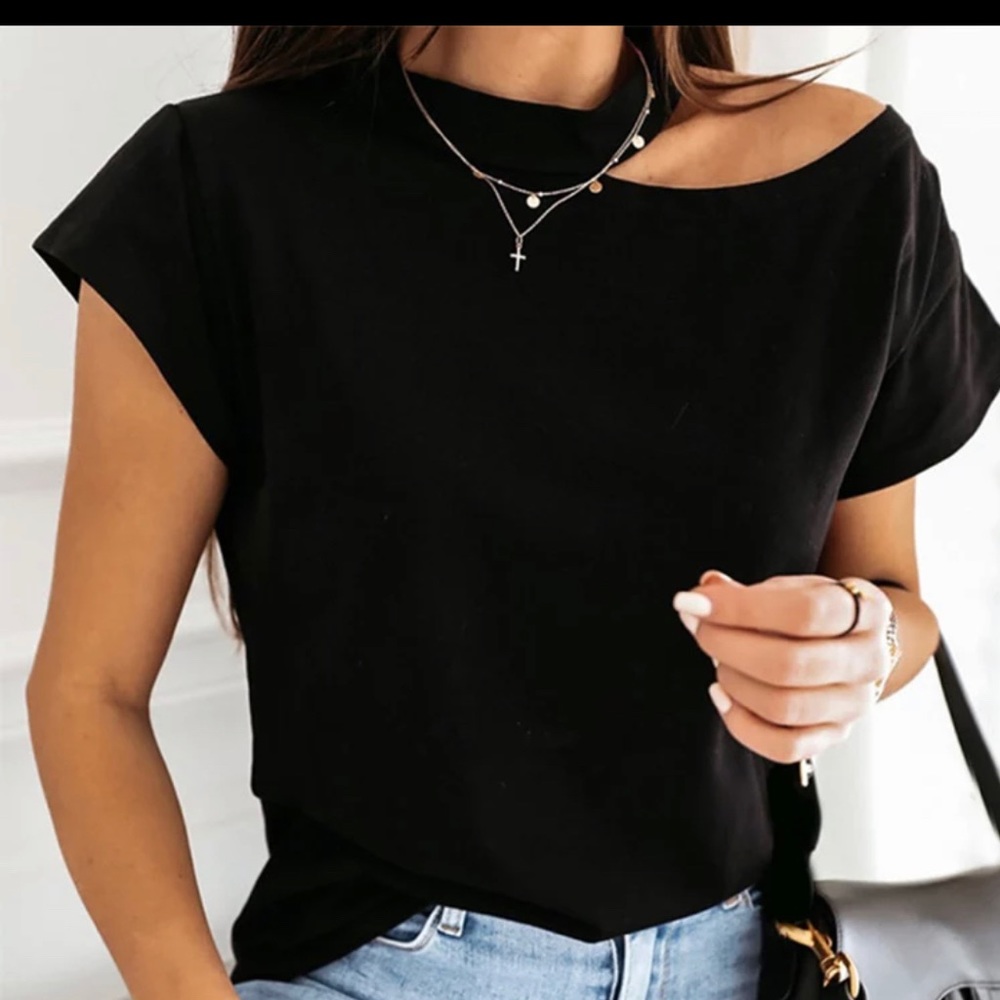 Black cold shoulder top